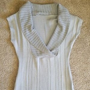 Grey Deep V-Neck Short Sleeve Stretchy Sweater Top